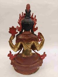 Buddhist Handmade Statue Of Chenrezig, [partly Gold Plated, Face Painted]