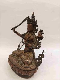 Buddhist Handmade Statue Of Manjushri, [chocolate Oxidized]