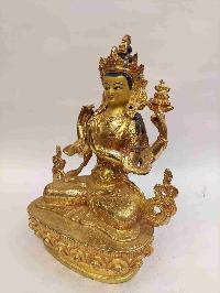 Buddhist Handmade Statue Of Chenrezig, [full Gold Plated, Face Painted, Stone Setting]