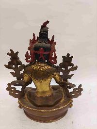 Buddhist Handmade Statue Of Green Tara, [partly Gold Plated, Face Painted]