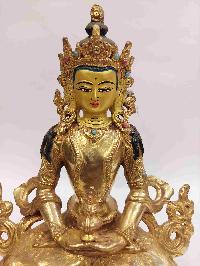 Buddhist Handmade Statue Of Aparimita, [full Gold Plated, Face Painted, Stone Setting], Amitayus, Chepame