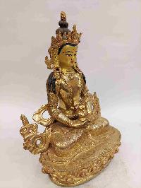 Buddhist Handmade Statue Of Aparimita, [full Gold Plated, Face Painted, Stone Setting], Amitayus, Chepame