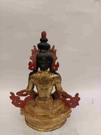 Buddhist Handmade Statue Of Aparimita, [full Gold Plated, Face Painted, Stone Setting], Amitayus, Chepame