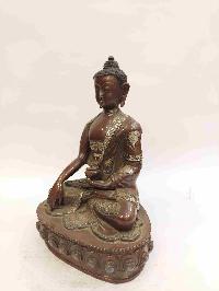Buddhist Handmade Statue Of Shakyamuni Buddha, [chocolate And Silver Oxidized]