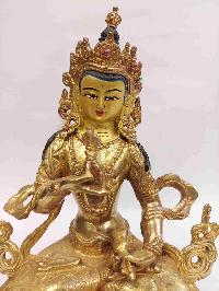 Buddhist Handmade Statue Of Vajrasattva, [full Fire Gold Plated, Stone Setting, Face Painted]