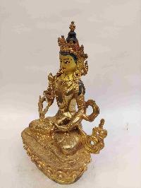 Buddhist Handmade Statue Of Vajrasattva, [full Fire Gold Plated, Stone Setting, Face Painted]