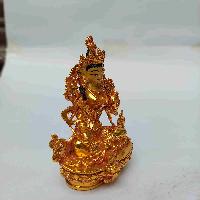 Buddhist Miniature Statue Of Green Tara, [full Gold Plated. Face Painted]