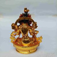 Buddhist Miniature Statue Of Green Tara, [full Gold Plated. Face Painted]