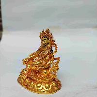 Buddhist Miniature Statue Of Yellow Jambhala, [full Gold Plated. Face Painted]