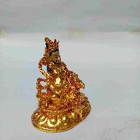 Buddhist Miniature Statue Of Yellow Jambhala, [full Gold Plated. Face Painted]