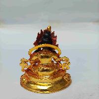 Buddhist Miniature Statue Of Yellow Jambhala, [full Gold Plated. Face Painted]