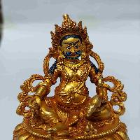 Buddhist Miniature Statue Of Yellow Jambhala, [full Gold Plated. Face Painted]