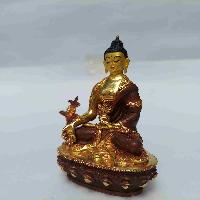 Buddhist Miniature Statue Of Medicine Buddha, [partly Gold Plated, Face Painted]