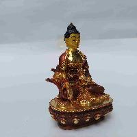 Buddhist Miniature Statue Of Medicine Buddha, [partly Gold Plated, Face Painted]