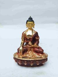 Buddhist Miniature Statue Of Shakyamuni Buddha With Throne, [partly Gold Plated, Face Painted, Stone Setting]