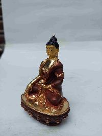 Buddhist Miniature Statue Of Shakyamuni Buddha With Throne, [partly Gold Plated, Face Painted, Stone Setting]