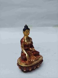 Buddhist Miniature Statue Of Shakyamuni Buddha With Throne, [partly Gold Plated, Face Painted, Stone Setting]