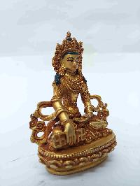 Buddhist Miniature Statue Of Shakyamuni Buddha With Throne, [full Gold Plated, Face Painted, Stone Setting]