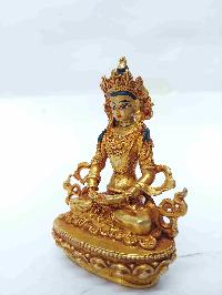 Buddhist Miniature Statue Of Aparimita With Throne, [full Gold Plated, Face Painted, Stone Setting], Amitayus, Chepame