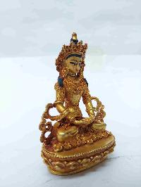 Buddhist Miniature Statue Of Aparimita With Throne, [full Gold Plated, Face Painted, Stone Setting], Amitayus, Chepame