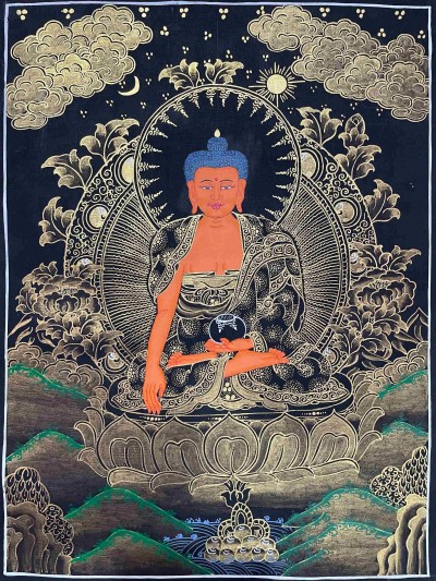 Buddhist Handmade Thangka Painting Of Shakyamuni Buddha, [real Gold, Hand Painted]