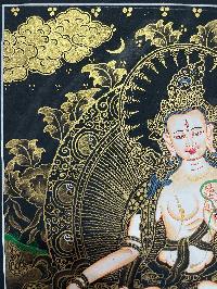 Buddhist Handmade Thangka Painting Of White Tara, [real Gold, Hand Painted]