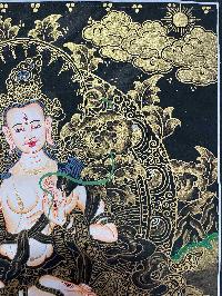 Buddhist Handmade Thangka Painting Of White Tara, [real Gold, Hand Painted]