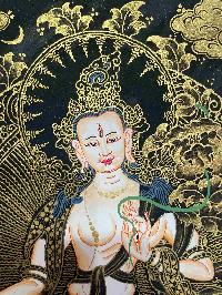 Buddhist Handmade Thangka Painting Of White Tara, [real Gold, Hand Painted]