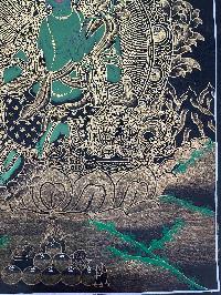 Buddhist Handmade Thangka Painting Of Green Tara, [real Gold, Hand Painted]