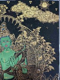 Buddhist Handmade Thangka Painting Of Green Tara, [real Gold, Hand Painted]