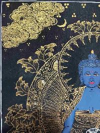 Buddhist Handmade Thangka Painting Of Medicine Buddha, [real Gold, Hand Painted]