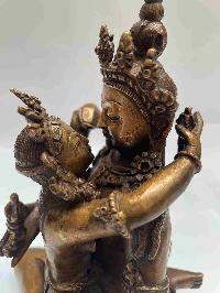 Buddhist Handmade Statue Of Vajrasattva With Consort, [shakti], Yab-yum, [full Gold Plated, Antique Finishing]