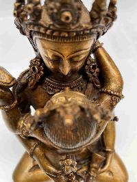 Buddhist Handmade Statue Of Vajrasattva With Consort, [shakti], Yab-yum, [full Gold Plated, Antique Finishing]