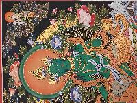 Buddhist Handmade Thangka Of Green Tara, [real Gold, Hand Painted]