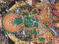 Buddhist Handmade Thangka Of Green Tara, [real Gold, Hand Painted]