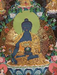 Buddhist Handmade Thangka Of Medicine Buddha, [real Gold, Hand Painted]