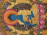 Buddhist Handmade Thangka Of Medicine Buddha, [real Gold, Hand Painted], Real Gold