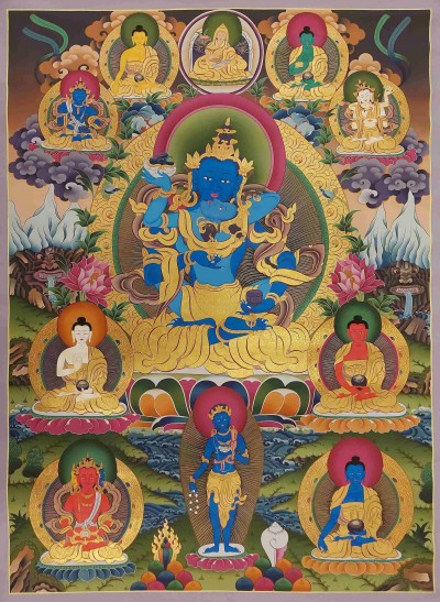 Buddhist Handmade Thangka Of Vajradhara With Consort, [shakti], Yab-yum, [real Gold, Hand Painted], Real Gold