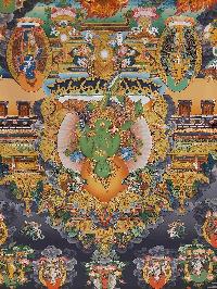 Buddhist Handmade Thangka Of Green Tara, [real Gold, Hand Painted], Real Gold