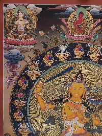 Buddhist Handmade Thangka Of Manjushri, [real Gold, Hand Painted], Real Gold