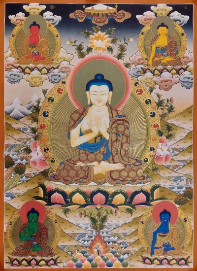 Buddhist Handmade Thangka Of Vairochana Buddha, [real Gold, Hand Painted], Real Gold