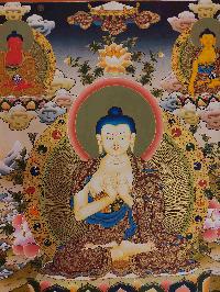 Buddhist Handmade Thangka Of Vairochana Buddha, [real Gold, Hand Painted], Real Gold