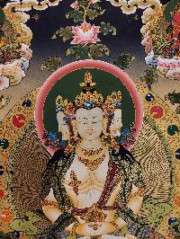 Buddhist Handmade Thangka Of Tararudevi, [real Gold, Hand Painted], Real Gold