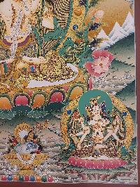 Buddhist Handmade Thangka Of White Tara, [real Gold, Hand Painted], Real Gold, Three Long Life Deities