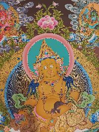 Buddhist Handmade Thangka Of Yellow Jambhala, [real Gold, Hand Painted], Real Gold
