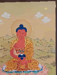 [karma Gadri Art Style], Buddhist Handmade Thangka Of Amitabha Buddha, [hand Painted], Real Gold