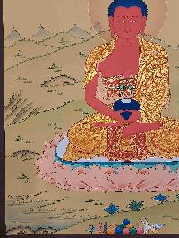 [karma Gadri Art Style], Buddhist Handmade Thangka Of Amitabha Buddha, [hand Painted], Real Gold