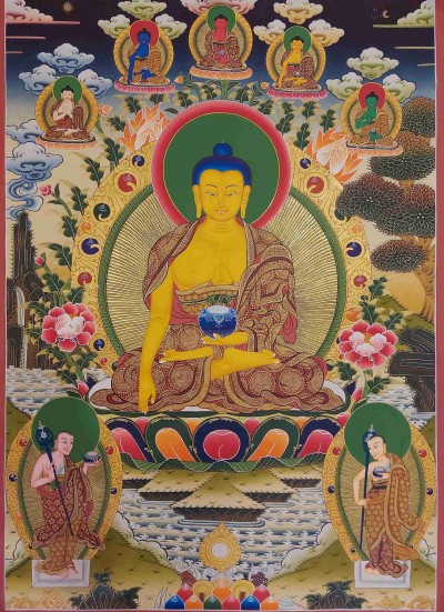 Buddhist Handmade Thangka Of Shakyamuni Buddha, [real Gold, Hand Painted], Real Gold