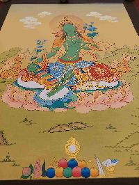 [karma Gadri Art Style], Buddhist Handmade Thangka Of Green Tara, [hand Painted], Real Gold