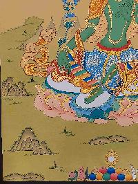 [karma Gadri Art Style], Buddhist Handmade Thangka Of Green Tara, [hand Painted], Real Gold